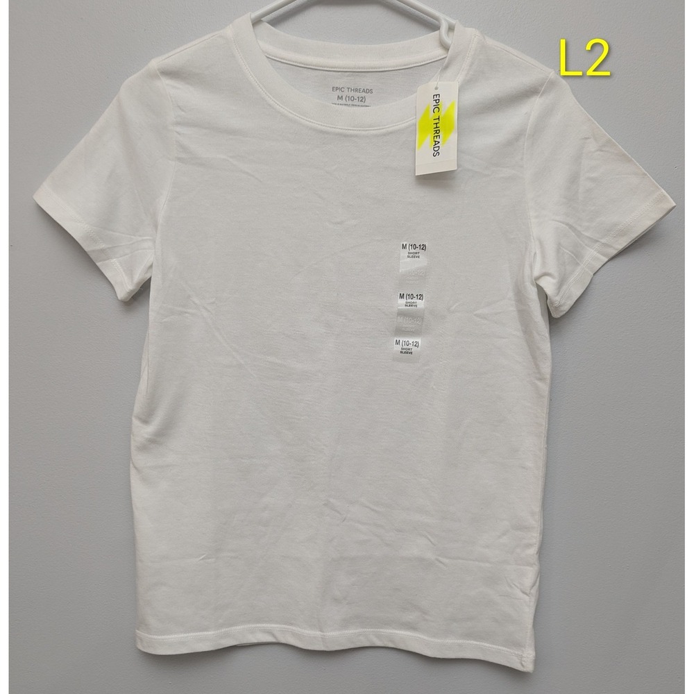 L2 Epic Threads Solid White Basic T-Shirt  Size Med 10-12 Classic Casual Minimal